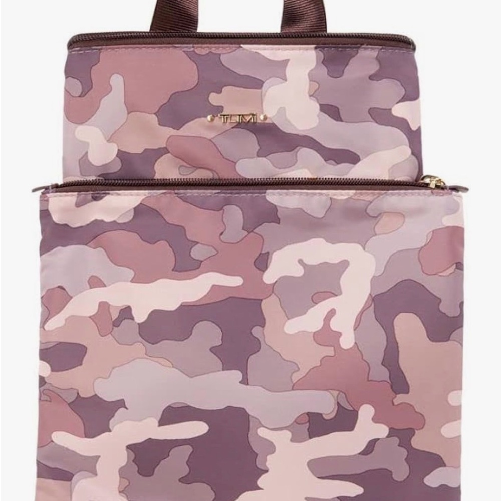 Tumi Pink and Brown Camouflage Backpack with matching pouch brand new with tags